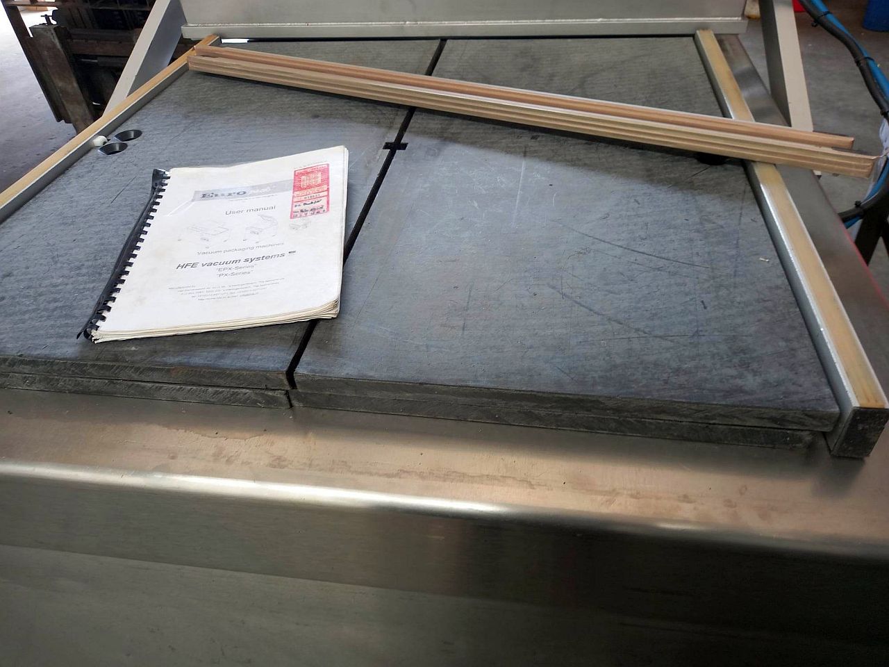 Used Stainless Swing Lid Twin Chamber Vacuum Packer with Modified Air